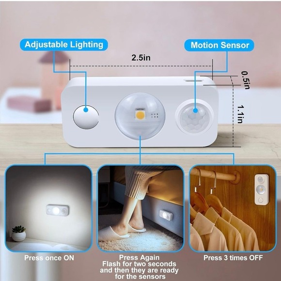 LED Motion Sensor Puck Lights, Rechargeable Cabinet Lights, Stick on Wireless LE - Picture 6 of 8